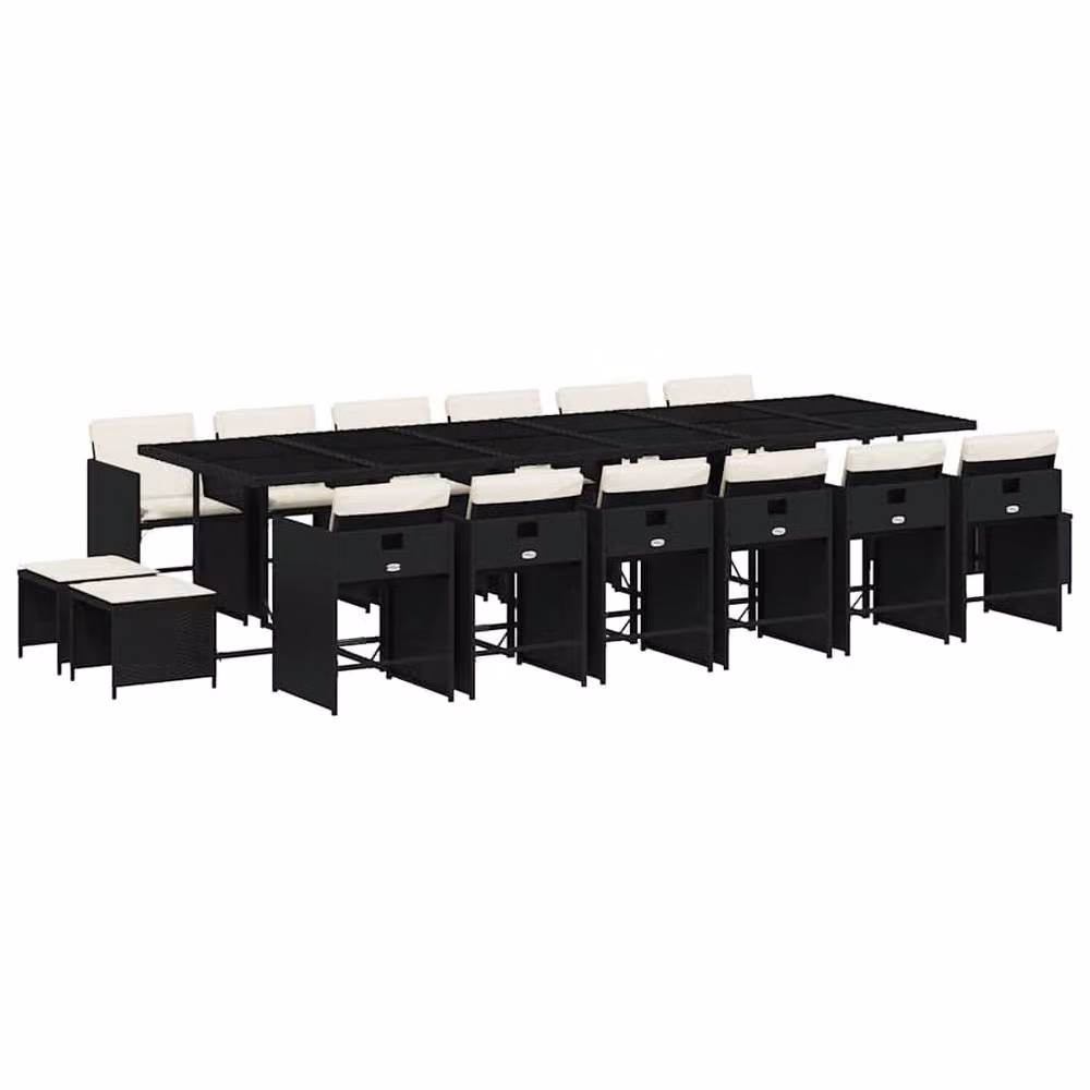 Berkfield Modern Extendable Polyrattan Garden Dining Set with Glass Table in Black – 2