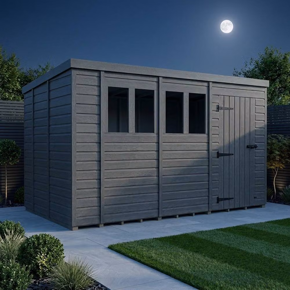 Buttercup Farm Grey Composite Pent Garden Shed with Single Door and Windows W/D/H: 426.7 x 353.1 x 210 cm – 3