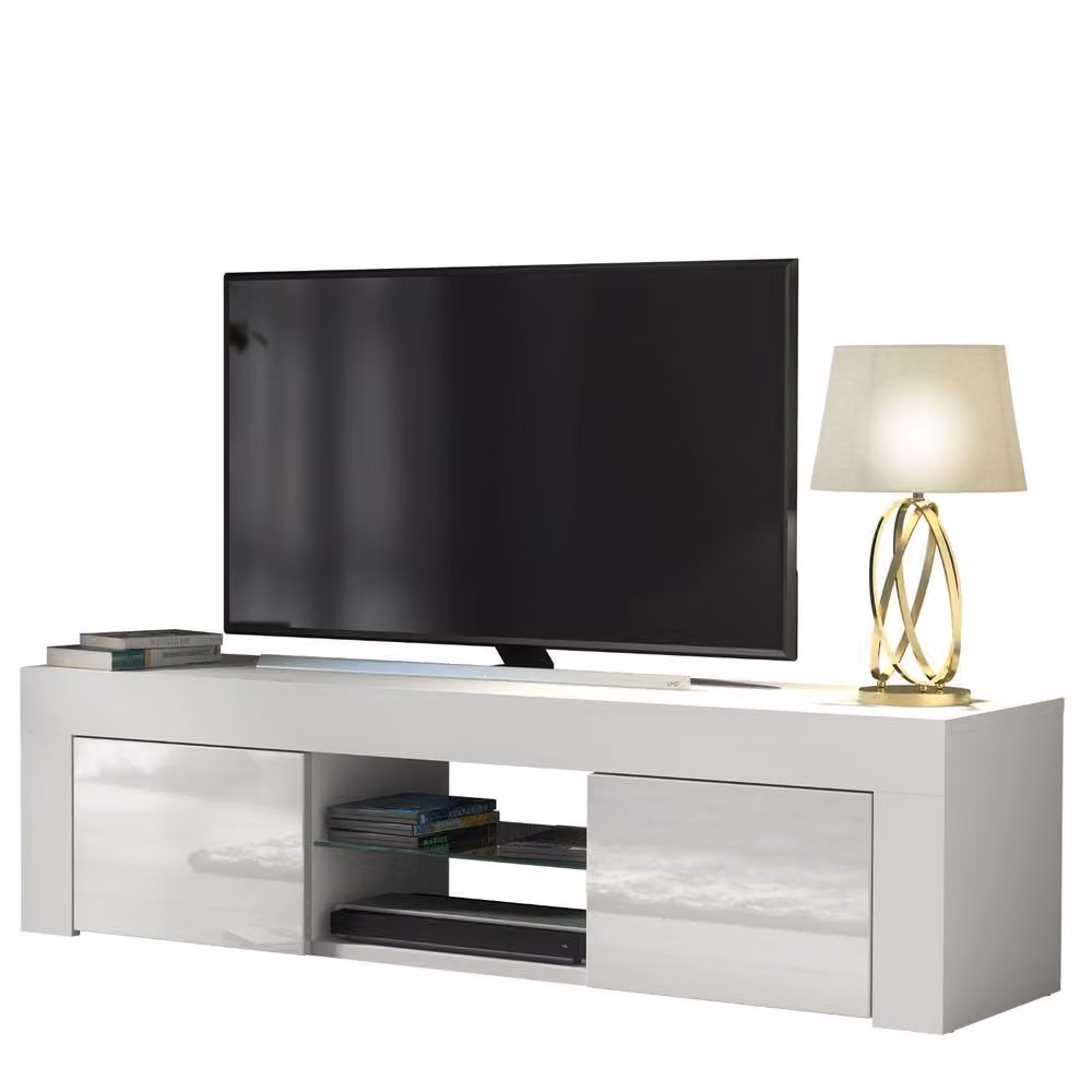 Creative Furniture Loom TV Unit, White with Glossy Doors, W: 130 cm, D: 35 cm, H: 35 cm – 4