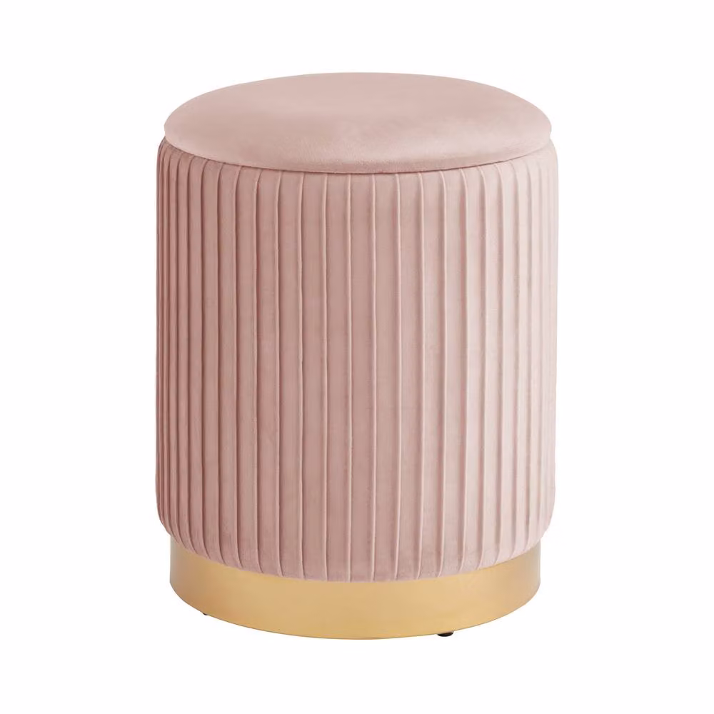 GFW Esme Pink Velvet Pleated Storage Stool with Gold Accents – 2
