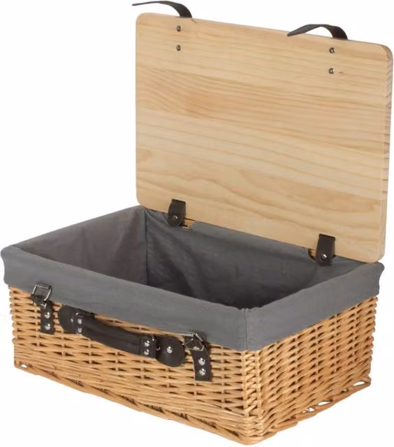 Red Willow Picnic Basket with Pinewood Lid and Grey Lining