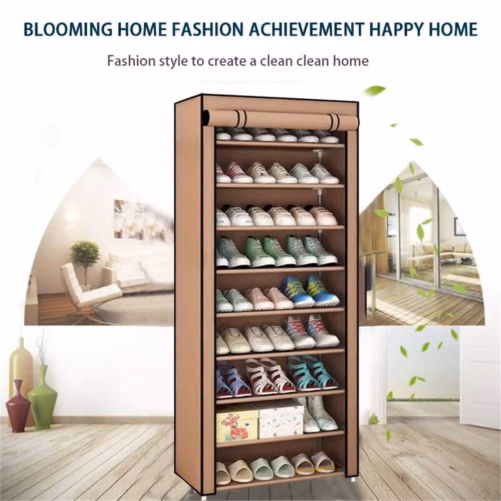 SPETLEK 10 Tier Dustproof Shoe Cabinet in Brown, Capacity for 27 Pairs – 2
