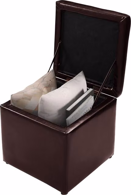 Costway Modern Cube Upholstered Storage Ottoman in Brown Synthetic Leather