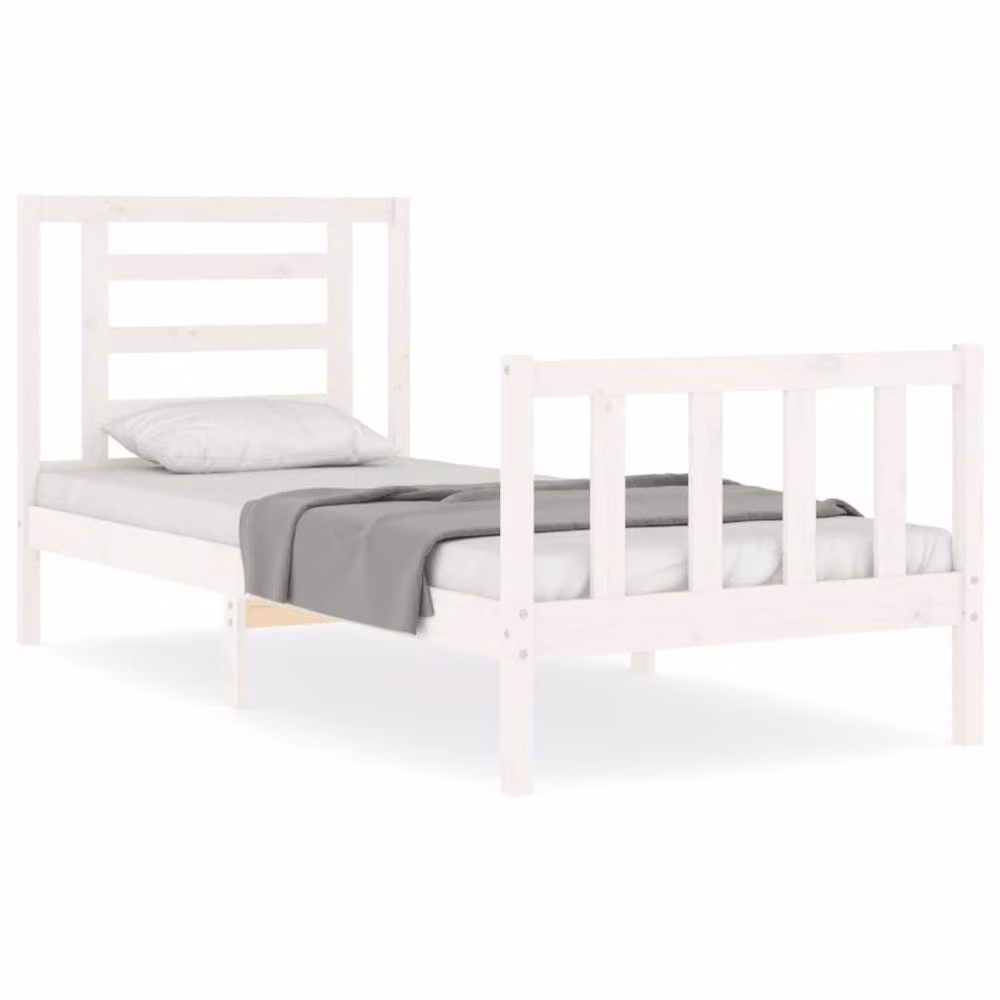 Berkfield Home Beautiful Single Solid Wood Bed Frame with Headboard in White, W/D/H: 90 x 190 cm – 2