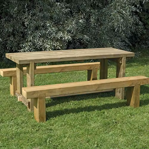 Forest Garden Rustic Treated Hardwood Refectory Table and Benches Set in Brown and White – 2