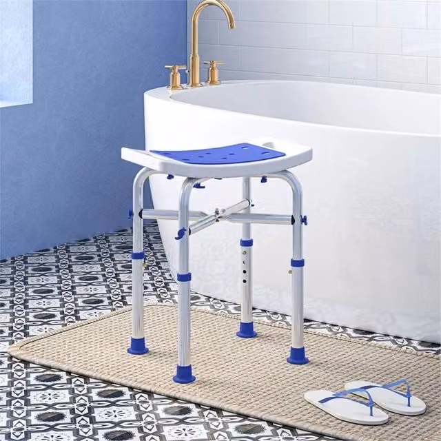 EONLION Adjustable White Shower Stool with Non-Slip Drainage Seat and Metal Frame – 1