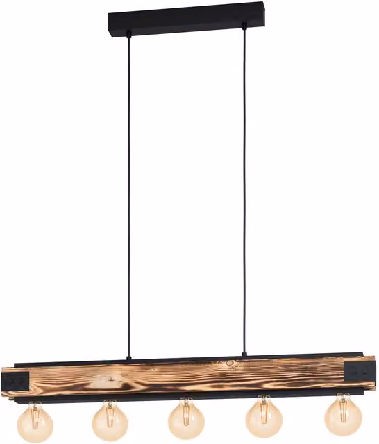 Loops Industrial 5-Bulb Hanging Ceiling Pendant Light in Wood and Black