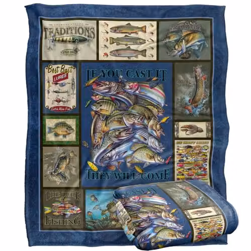 JQ Licensing Fishing Silky Touch Super Soft White Fleece Throw Blanket W: 152 cm, D: 127 cm – 1
