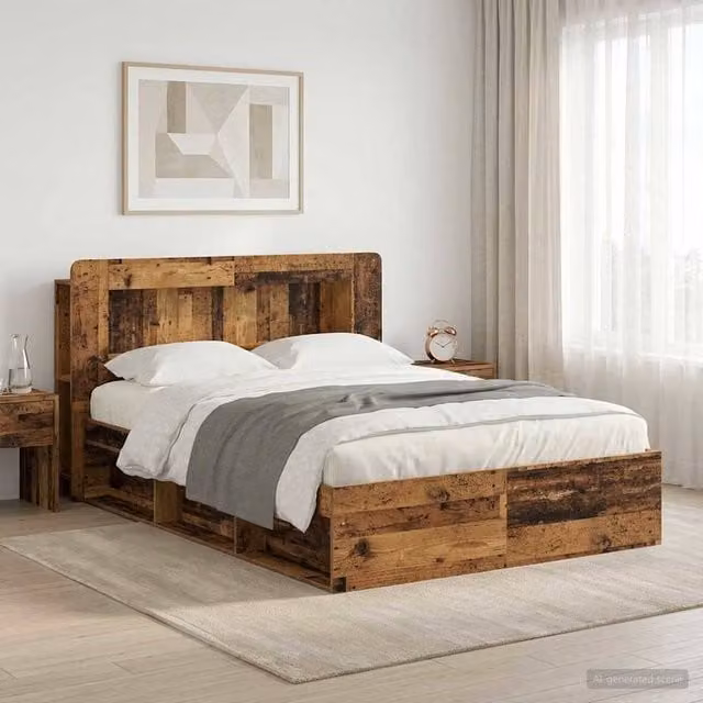 Berkfield Home Modern Bed Frame with Storage Drawers in Brown Engineered Wood W: 135 cm, L: 190 cm – 1
