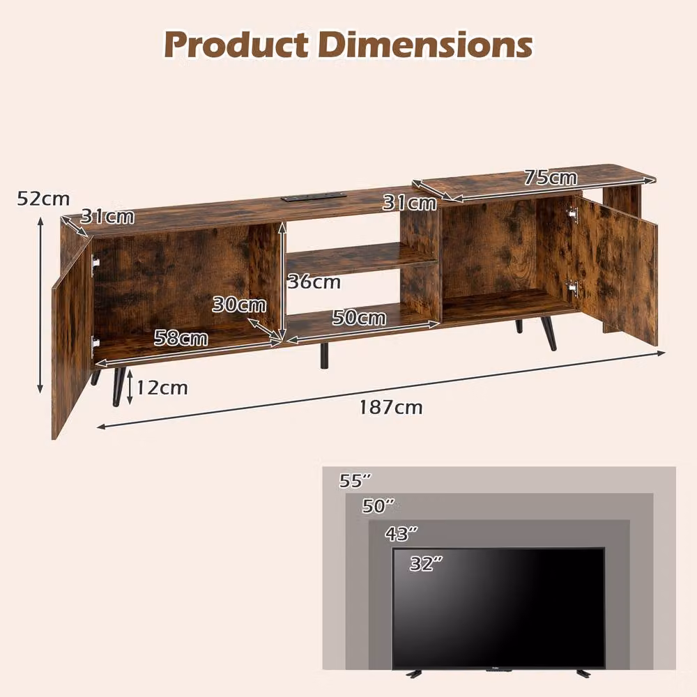 Costway Industrial 55 inch Wooden and Metal TV Stand Entertainment Centre in Brown – 5