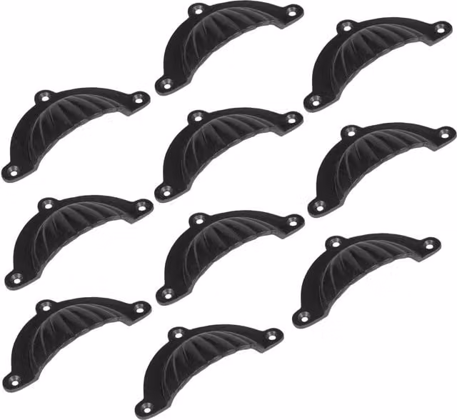 Hammer and Tongs Matt Black Fluted Iron Cabinet Drawer Pulls, Pack of 10, W: 9.5 cm, H: 5.0 cm – 1