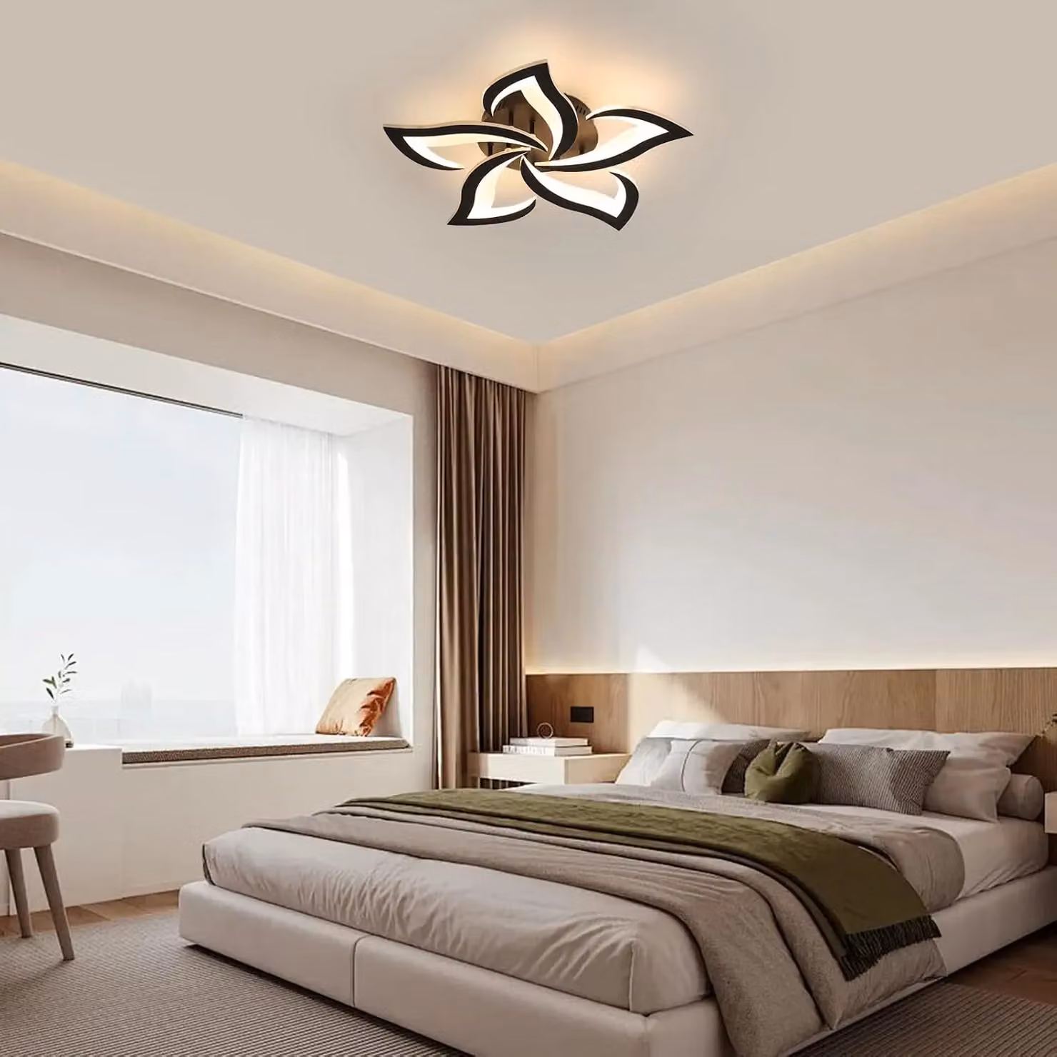COMELY Modern LED Flower Ceiling Light, 60W Acrylic Lamp in Black with Warm White 3000K Glow – 2