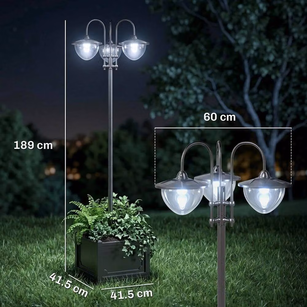 NESTLUNE 3-Head LED Solar Street Light Post in Black – 2