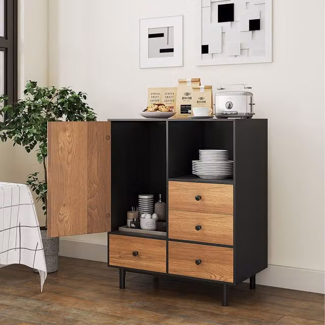 Costway Mid Century Modern Wood Storage Cabinet in Black