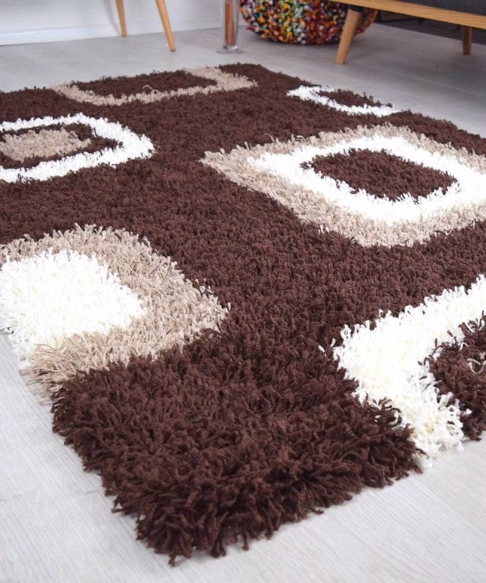 Bravich LTD California Geometric Thick Shaggy Rug in Brown and Cream, W: 80 cm x L: 150 cm – 5