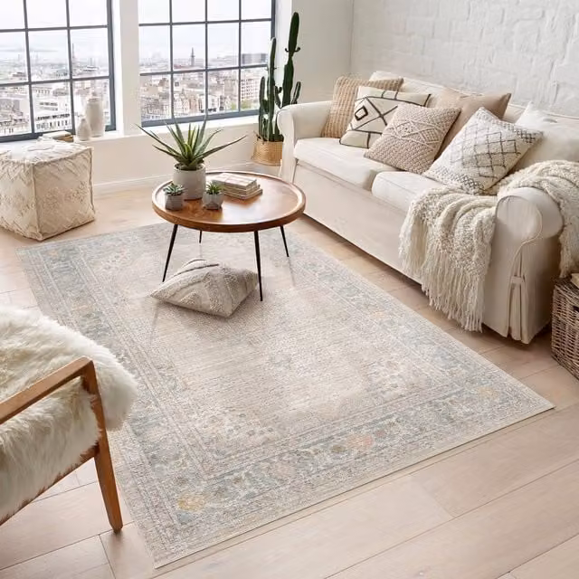 Desire Rugs Maia Washable Floral Traditional Non-Slip Area Rug, Beige, W: 200 cm, D: 300 cm