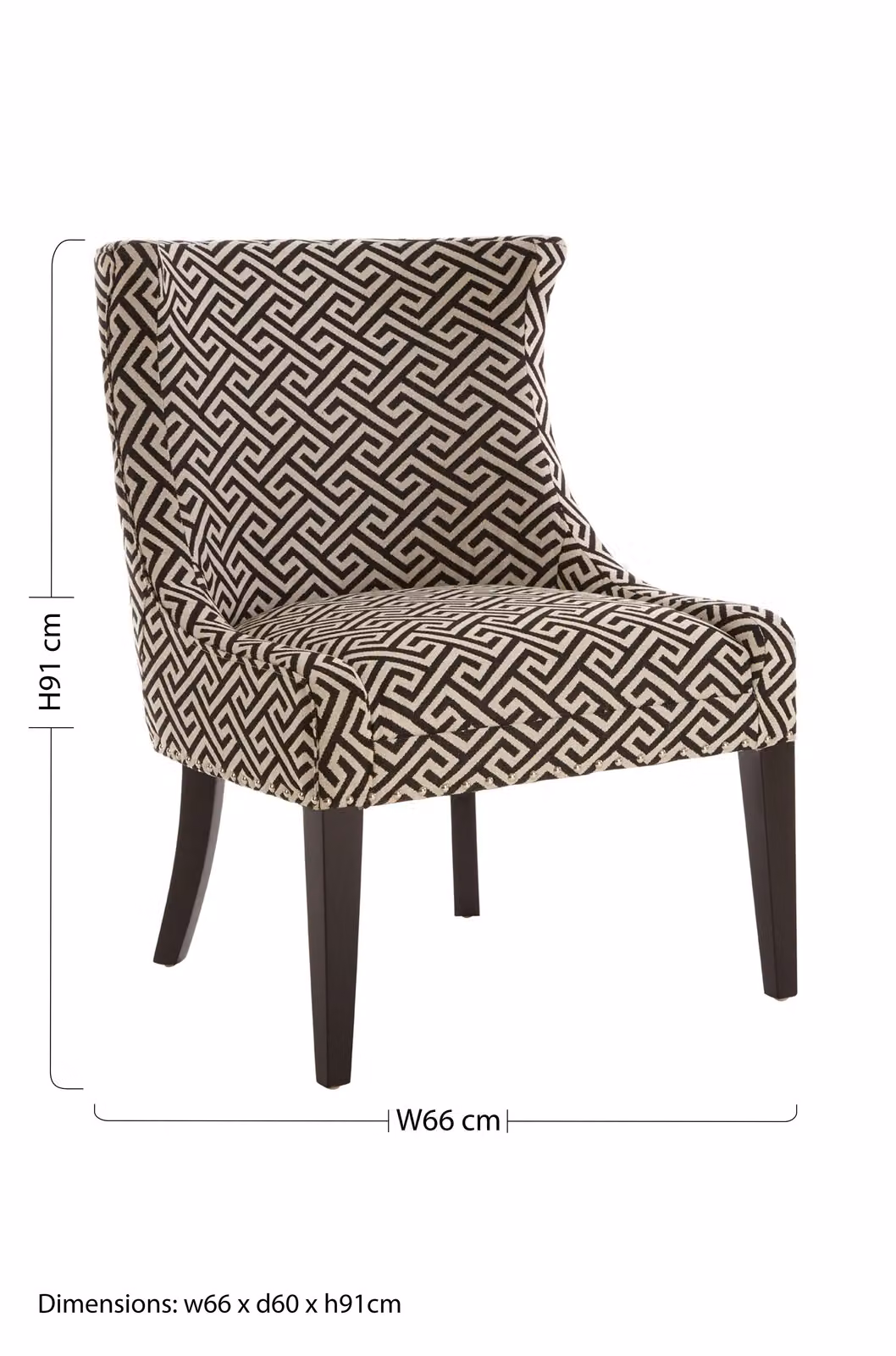 Orsina Modern Geometric Wingback Lounge Chair with Armrests in Black and Beige Fabric and Birchwood Legs – 4