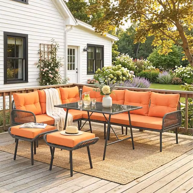 Outsunny 6 Piece Modern Rattan Garden Furniture Set in Orange