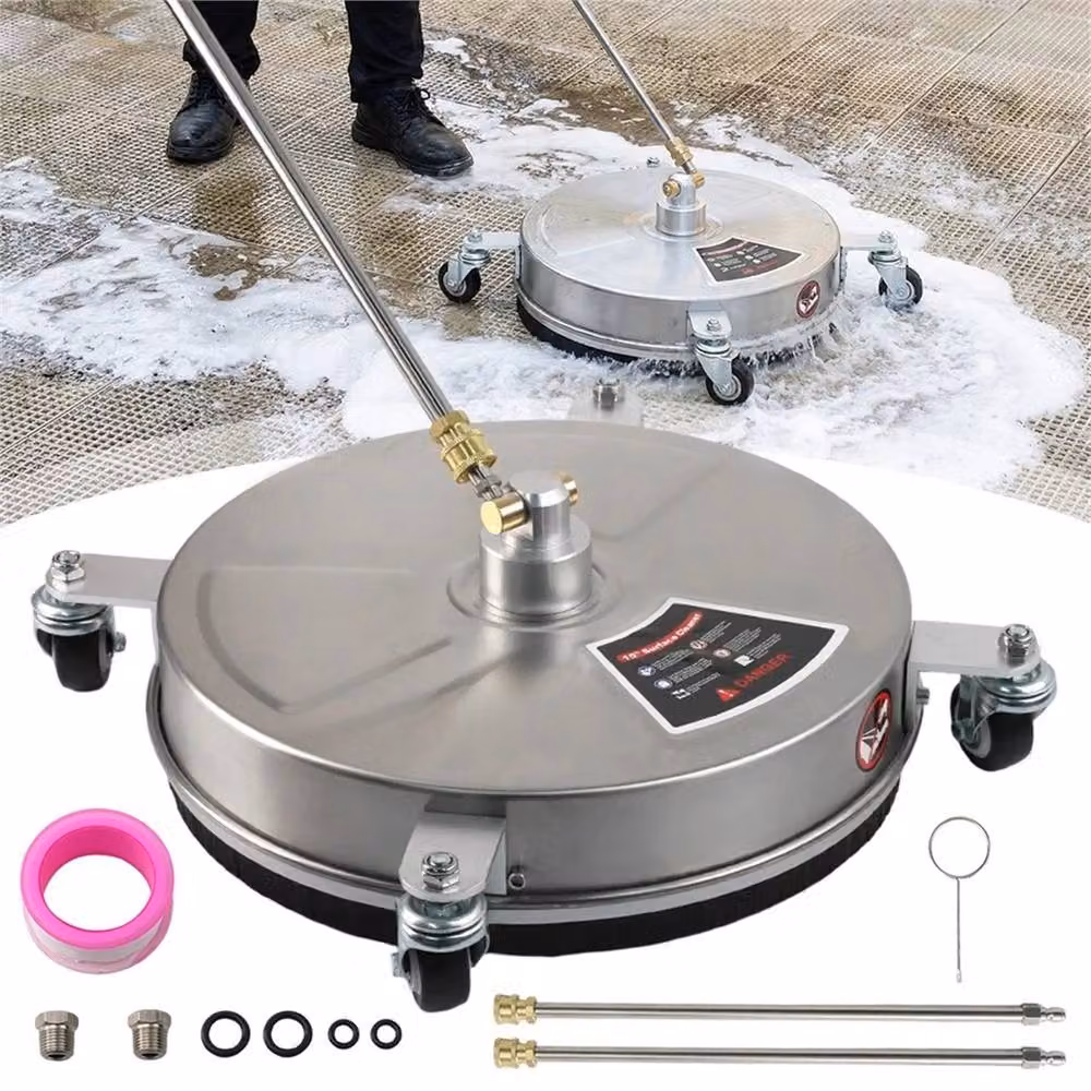 FLAVORA 15 Inch 4000PSI Driveway Flat Surface Cleaner High Pressure Washer in Silver – 4