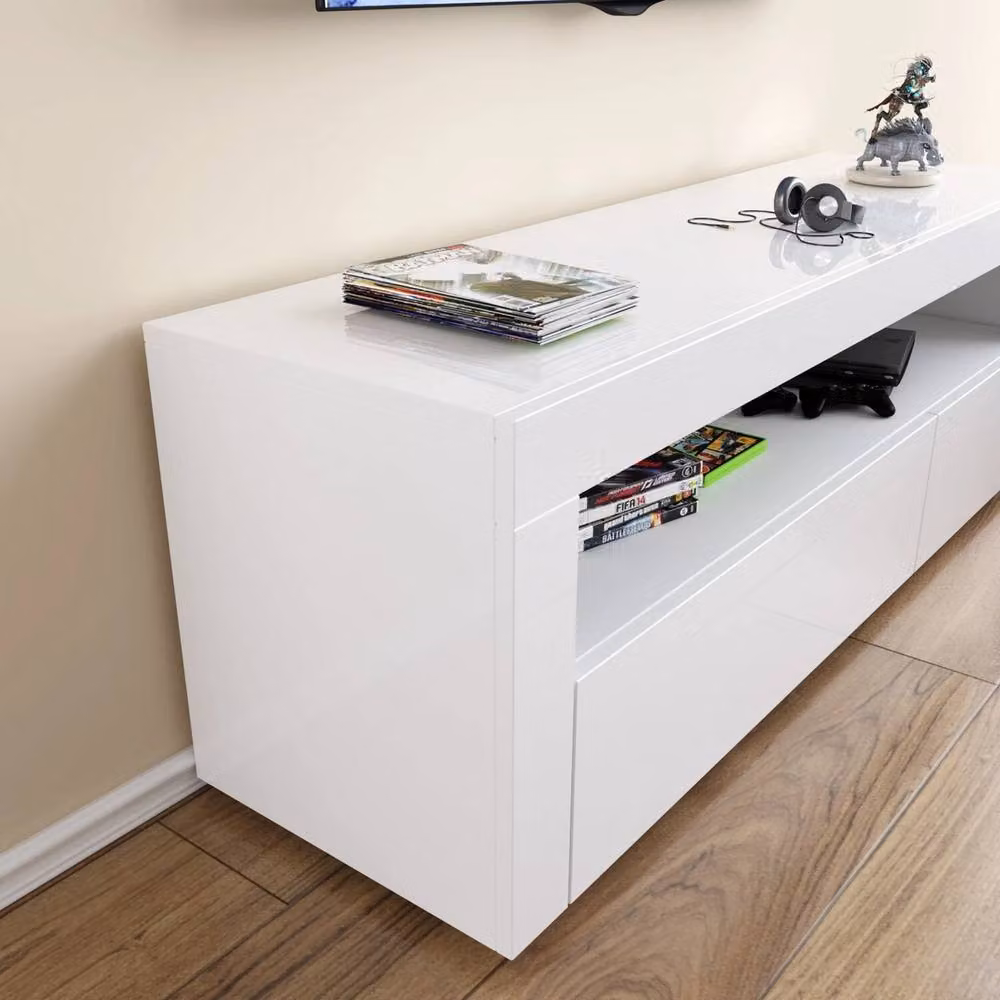ERGOVEXA White High Gloss TV Stand Entertainment Unit Cabinet with Integrated LED Light, W/D/H: 120 x 35 x 45 cm – 5