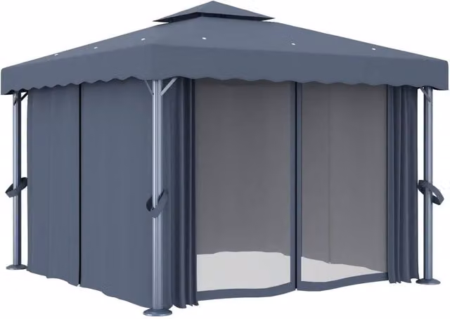 Berkfield Home Anthracite Aluminium Gazebo with Curtains, W/D: 300 x 300 cm, Height: 270 cm, Dark Grey – 1