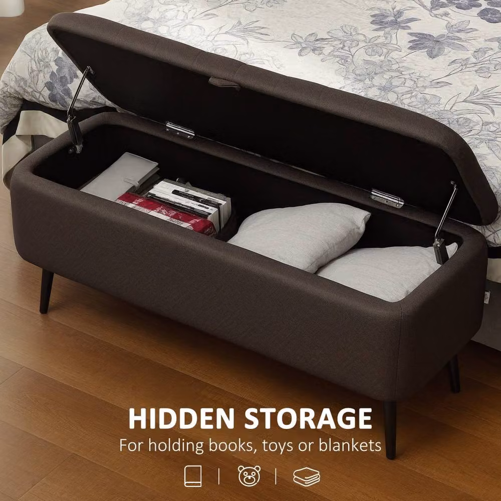 Wyld Haus Mahano Dark Brown Linen Look Rectangular Storage Ottoman – 5