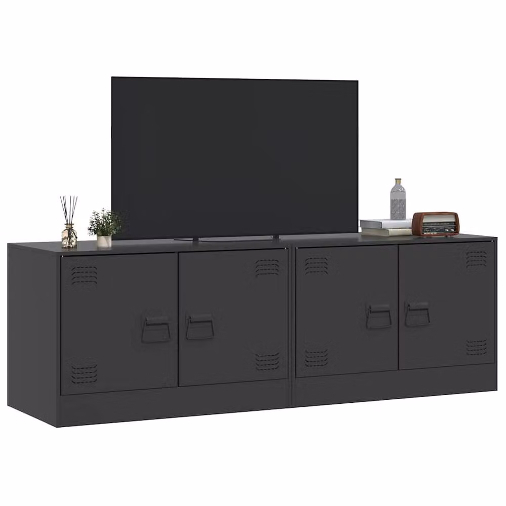 Berkfield Home Set of 2 Industrial Black Steel TV Cabinets, W/D/H: 67 x 39 x 44 cm – 4