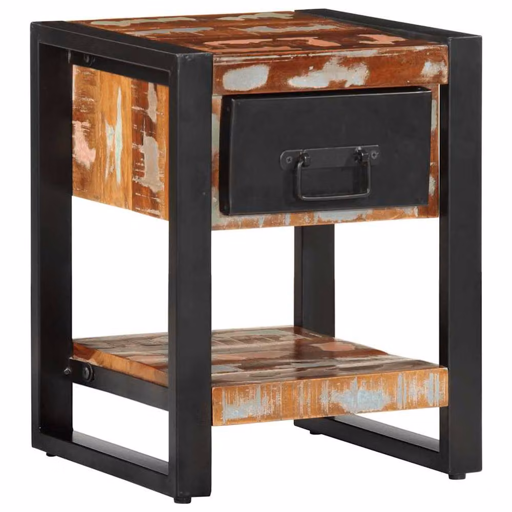 Berkfield Home Set of 2 Rustic Mango Wood and Metal Bedside Cabinets in Multicolour – 3
