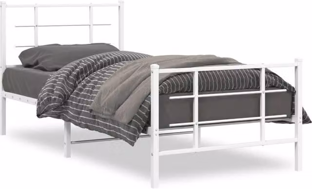 Berkfield Home Metal Bed Frame with Footboard in White, W/D/H: 90 x 190 cm