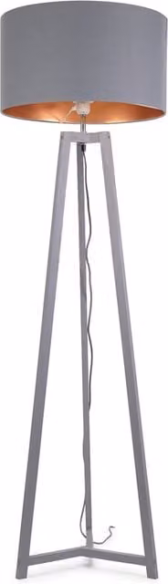 ValueLights Lottie Grey Wood Floor Lamp with Copper Drum Shade and LED Bulb Included