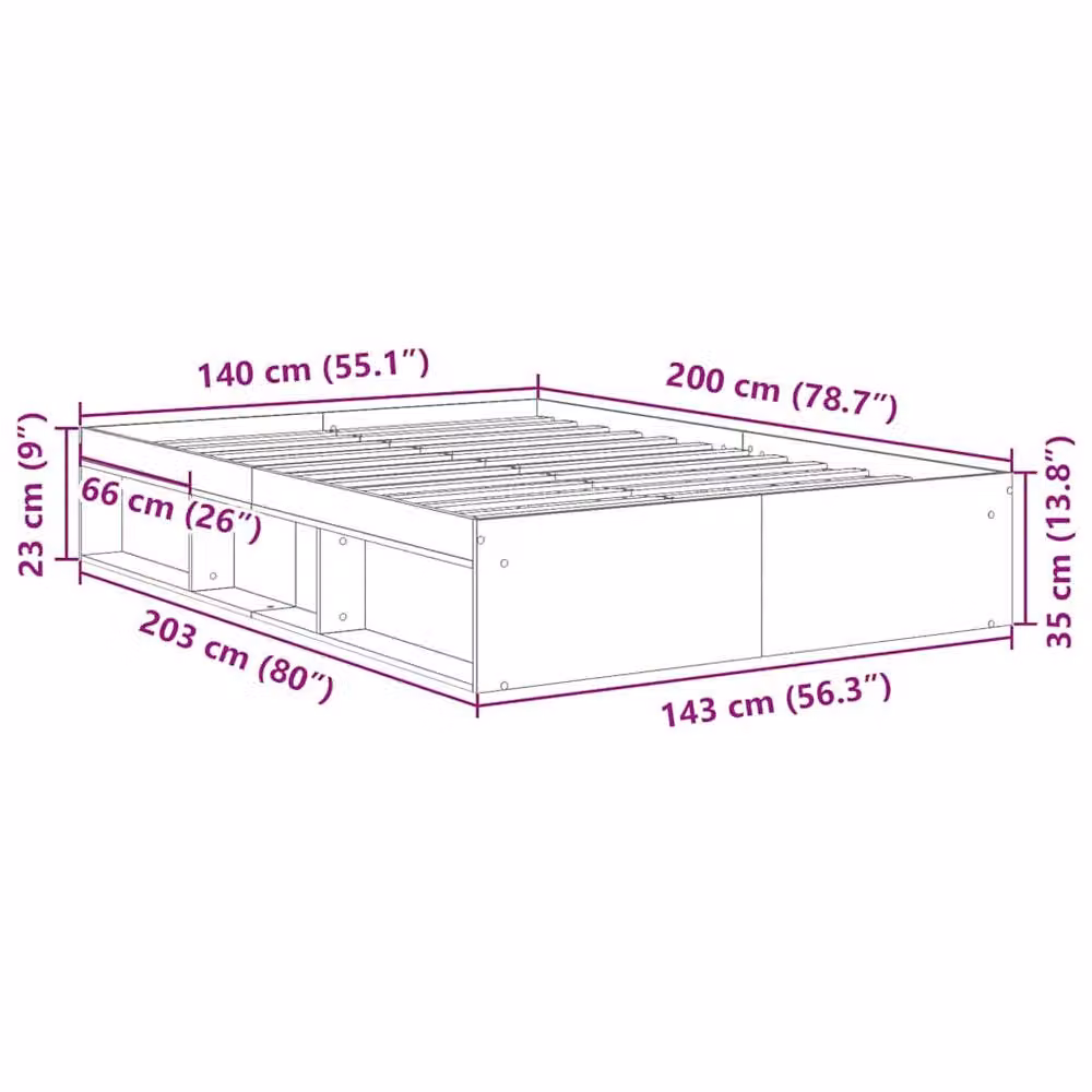 Berkfield Home Artisan Oak Bed Frame in Brown, Engineered Wood, W/D/H: 140 x 200 cm – 3