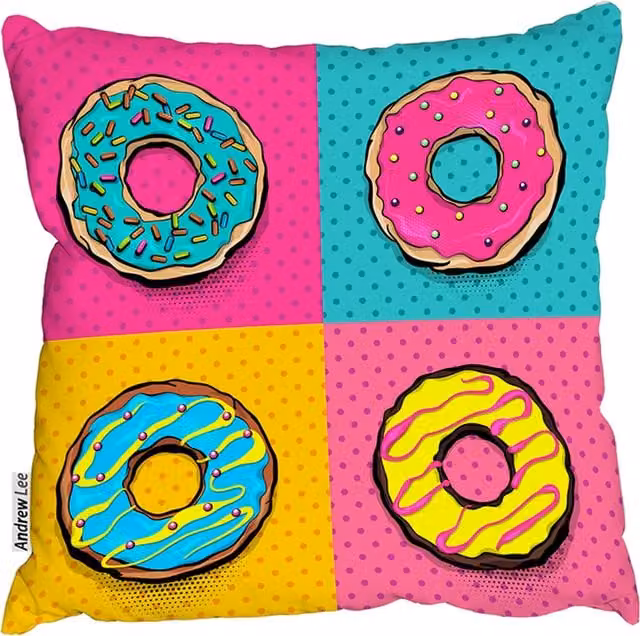 Benjamin Tate Design LTD Pink Cartoon Pop Art Style Round Outdoor Cushion, Diameter: 60 cm