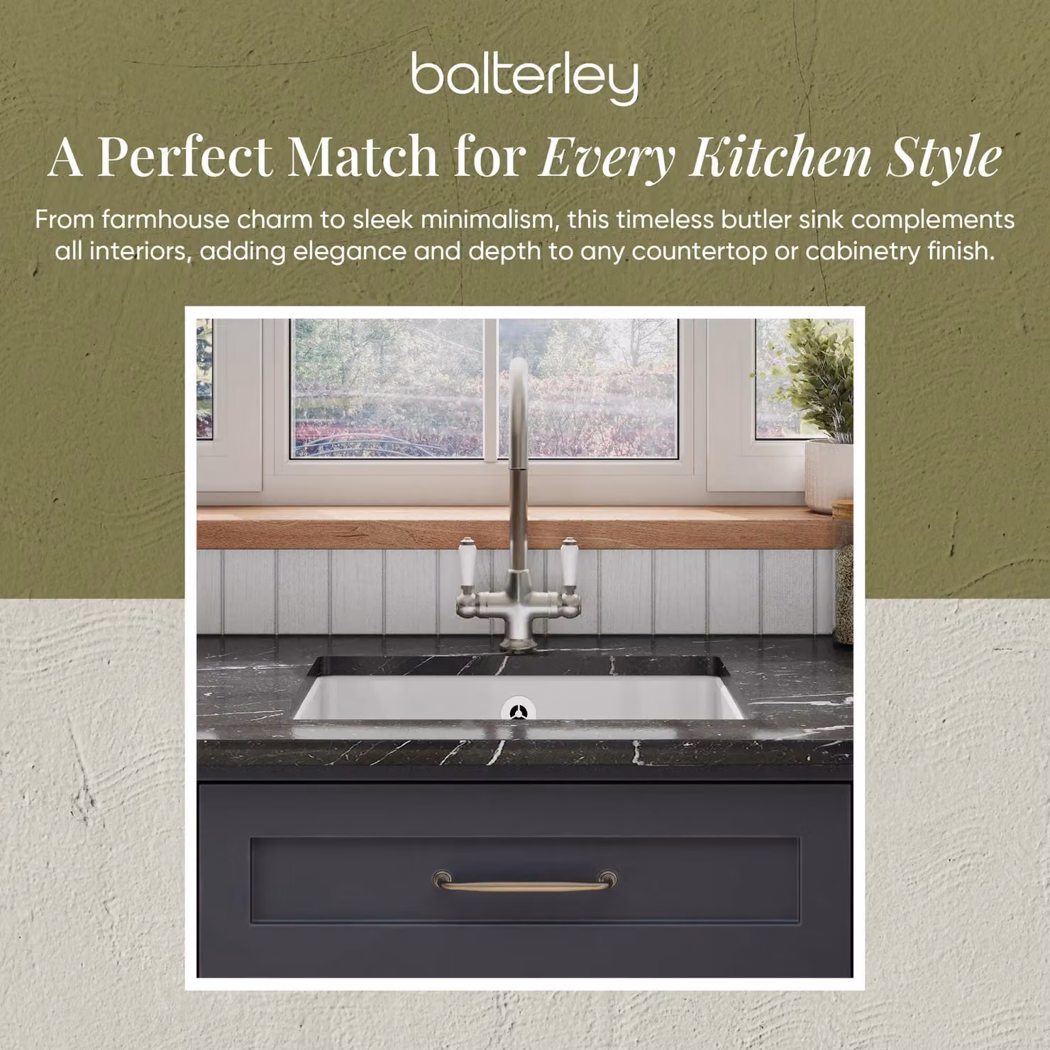 Balterley White Ceramic Fireclay Single Bowl Square Undermount Kitchen Sink with Overflow, W: 54.8 cm, D: 44.2 cm, H: 19.7 cm – 5