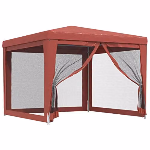 vidaXL Party Tent in Red with 4 Mesh Sidewalls, W 300 x D 300 x H 246 cm