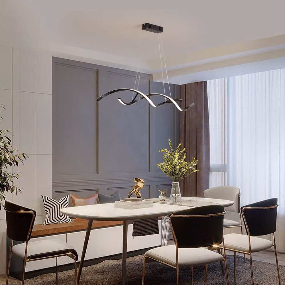 NIVOR Black 2 Light Wave LED Dimmable Kitchen Island Pendant Lamp with Remote Control and Adjustable Height – 2