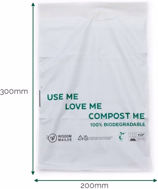 KDMK Biodegradable Self-Adhesive Mailer Bag, Transparent, W: 20 cm, H: 30 cm