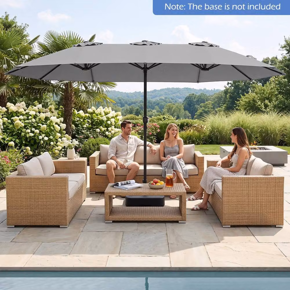 Costway 15ft Double-Sided Cantilever Outdoor Patio Umbrella with 144 Solar LED Lights in Grey – 4