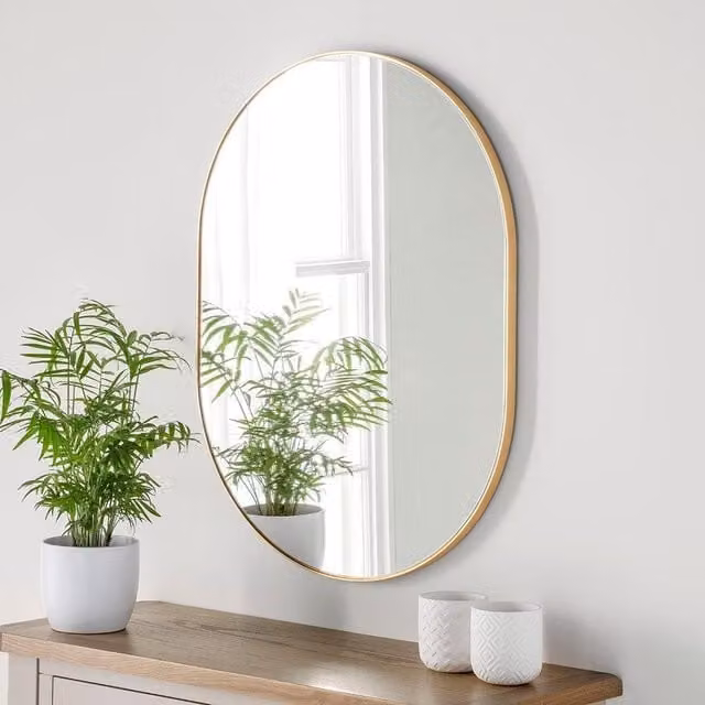 Yearn Mirrors Minimalist Oval Wall Mirror in Gold, H 80 cm x W 60 cm