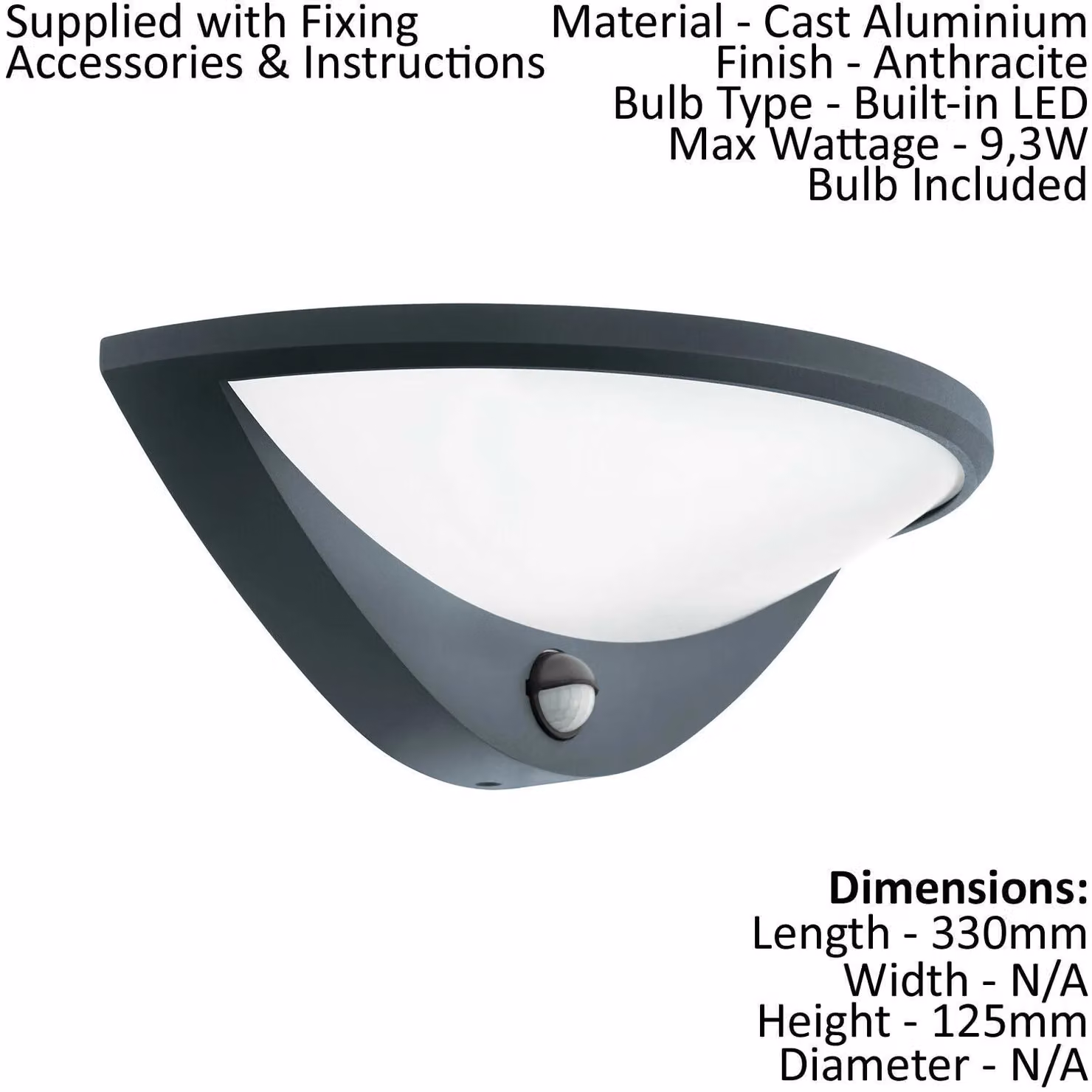 Loops 2 Pack Anthracite Aluminium Outdoor LED Wall Lights with PIR Motion Sensor, IP44 Rated – 2