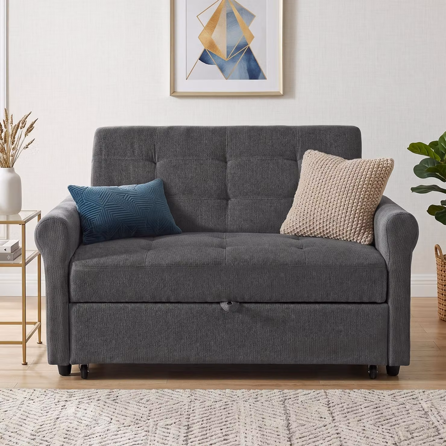 Aosom UK Convertible Sofa Bed in Dark Grey with Adjustable Backrest, USB and Type-C Ports, and Storage Pocket, W/D/H: 173 x 135 x 58 cm – 4