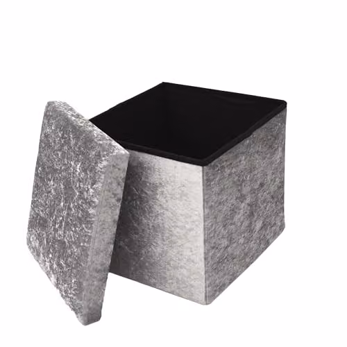 Libbi Lou Grey Velvet Foldable Footstool Ottoman Storage Box W/D/H: 38 x 38 x 38 cm – 1