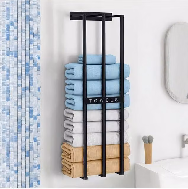 H&O Direct Premium Iron Wall Mounted Towel Rack, Black, W: 71.0 cm, D: 15.0 cm, H: 3.0 cm – 1
