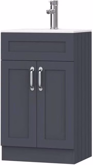 FORGEVIO Grey Modern Freestanding Bathroom Vanity Unit with Sink Basin and Soft-Close Hinged Doors – 1