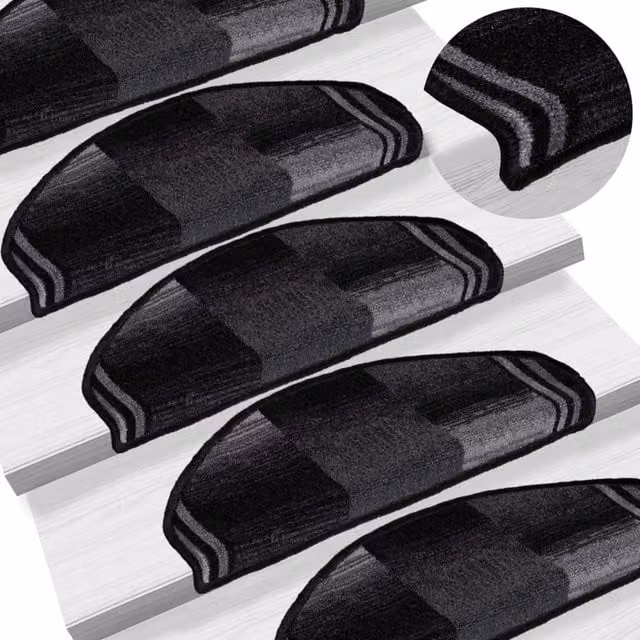 Berkfield Home Self-adhesive Stair Mats, 10 Pack, Black and Grey, W/D/H: 65 x 21 x 4 cm