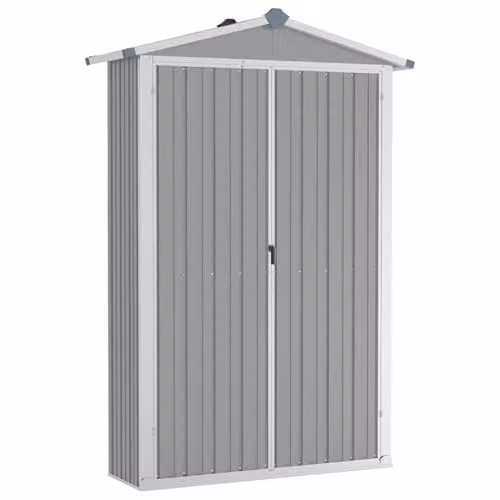 vidaXL Grey Galvanised Steel Garden Shed with Shelving and Double Doors W/D/H: 175 x 116 x 45 cm