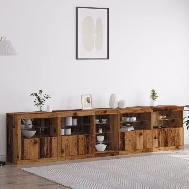 Berkfield Home Rustic Brown Sideboard with Integrated LED Lights, W: 283 cm, D: 37 cm, H: 67 cm – 1