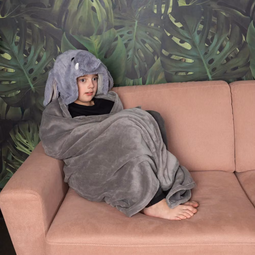 Noxxiez Elephant Hooded Fleece Animal Blanket with Sleeves in Grey – 2