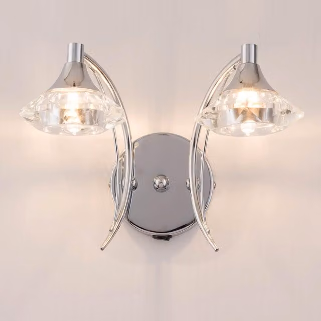 Harper Living Up and Down Double Wall Light and Sconce in Polished Chrome and Silver with Transparent Glass