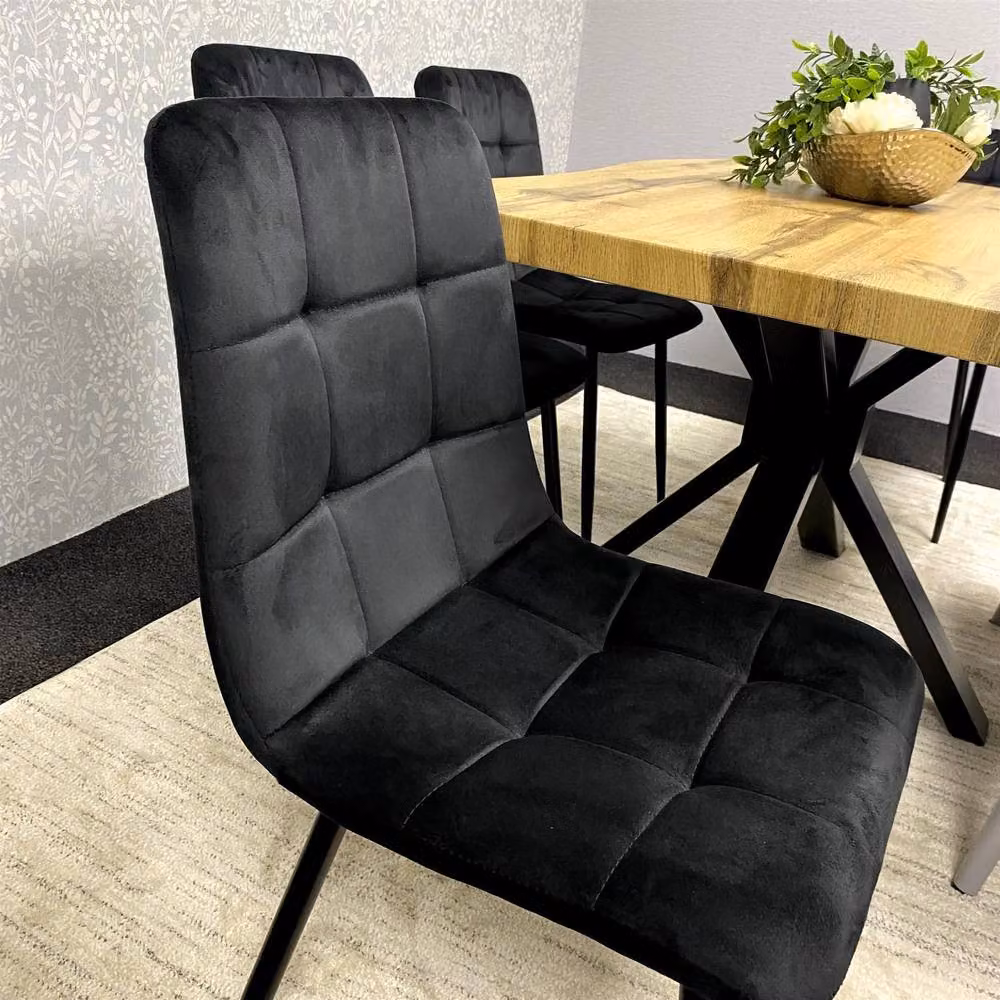 KOSY KOALA Modern Rectangular Dining Set with Velvet Chairs and Reinforced Wooden Benches in Brown, Black or Grey – 5