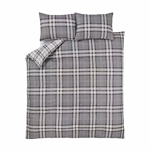 Catherine Lansfield Kelso Check Reversible Duvet Cover and Pillowcase Set in Grey and White, W/D/H: 180 x 200 cm – 3